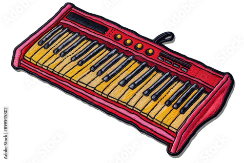 Embroidery Patch Design of a Red and Yellow Synthesizer Keyboard