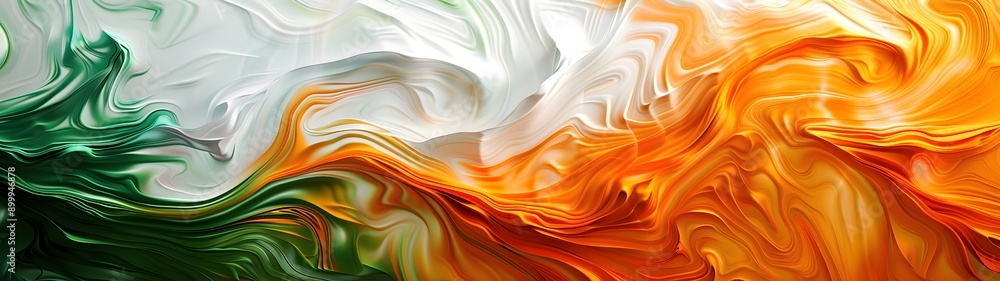 Abstract art with colors of the Indian flag in fluid motion, wide banner Abstract art with colors of the Indian flag in fluid motion, wide banner