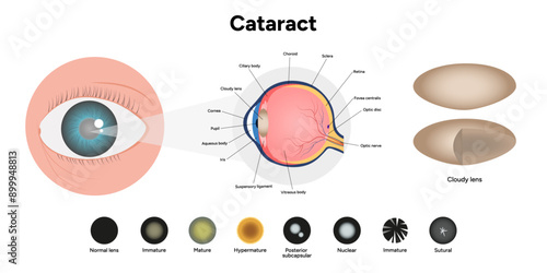 Type cataracts vision disorder problem and vision human anatomy with cloudy lens