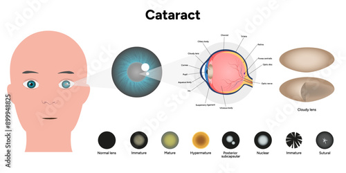 Type cataracts vision disorder problem and vision human anatomy with cloudy lens