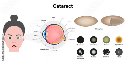 Cataract vision disorder problem with type cataract eye vision human anatomy
