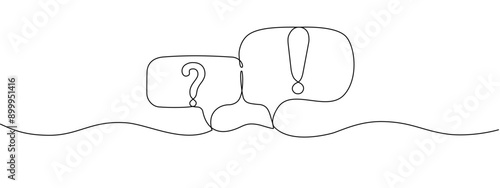  Continuous single line editable illustration of question and exclamation mark, and speech bubbles.   Vector illustration