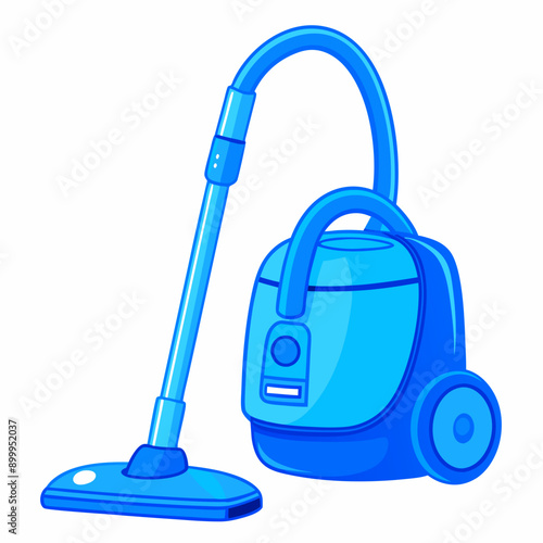 Blue Vacuum Cleaner Icon, Modern Design, Cleaning Equipment with Copy Space