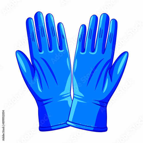 Blue Rubber Gloves Icon, Modern Style, Cleaning Supplies with Copy Space