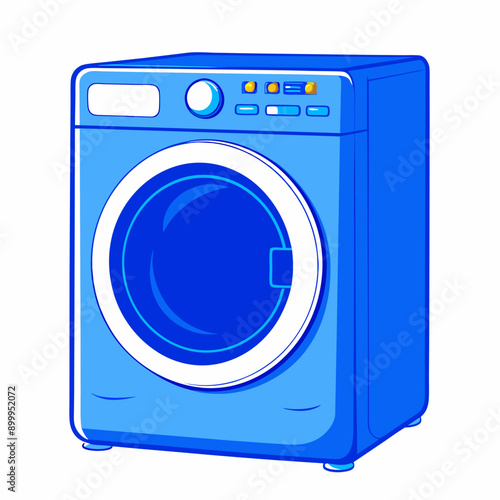 Blue clothes dryer machine icon, modern style, home appliances with copy space
