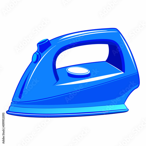 Blue Iron Icon, Modern Design, Household Appliance with Copy Space