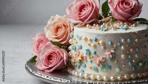 Delicious Birthday Cake on White Background