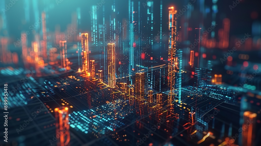 Fototapeta premium Digital technology big data business finance and investment with innovative futuristic technology background.