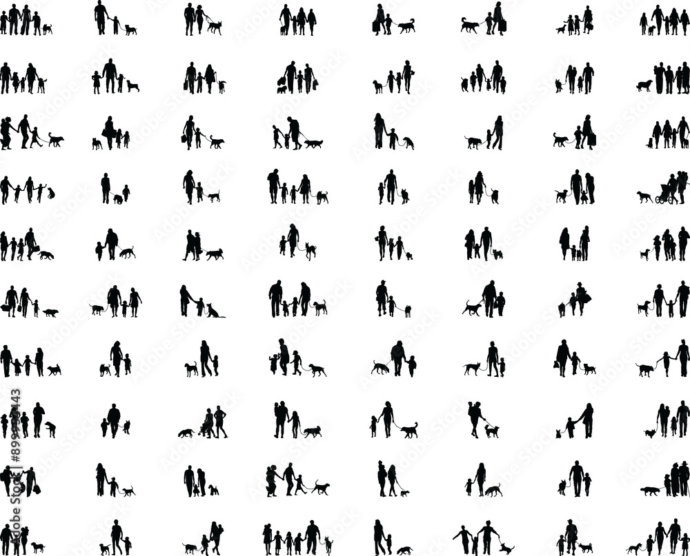 Black silhouettes of family in walking on a white background Black silhouettes of family in walking on a white background