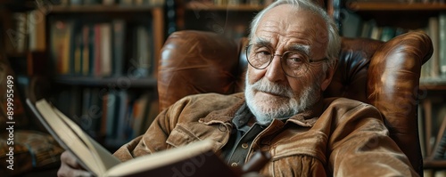 Elderly man reading a book in a comfortable chair