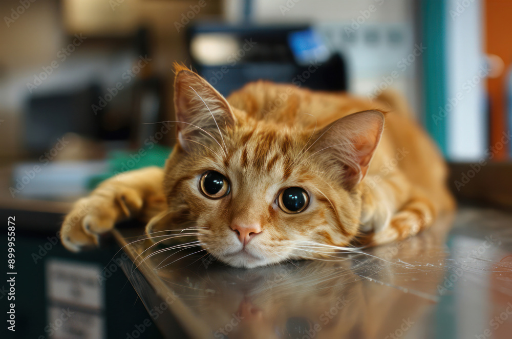 Cute red cat in the veterinarian's office. Examining a cat at a veterinary clinic. Pets treatment Cute red cat in the veterinarian's office. Examining a cat at a veterinary clinic. Pets treatment