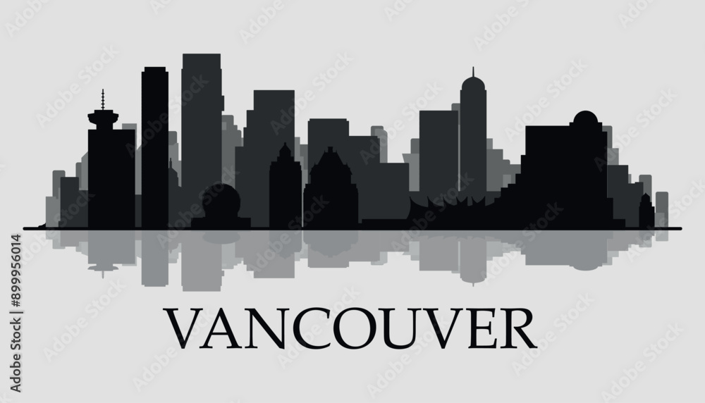 Fototapeta premium Vancouver. The city skyline. Silhouettes of buildings. Vector on a gray background