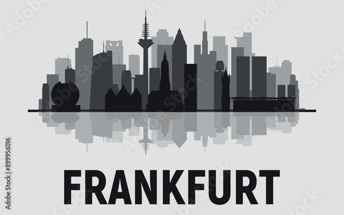 Frankfurt. The city skyline. Silhouettes of buildings. Vector on a gray background	