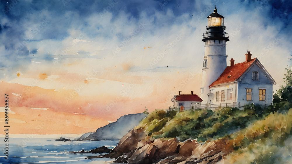 Oil painting lighthouse landscape. Generative AI Oil painting lighthouse landscape. Generative AI