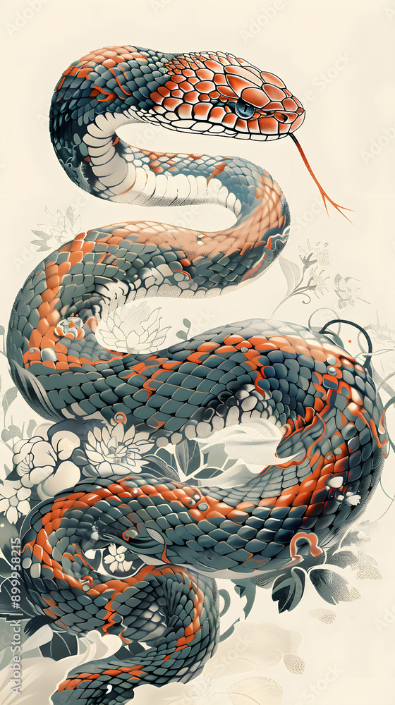 Obraz premium Ancient style ink painting illustration of the Year of the Snake