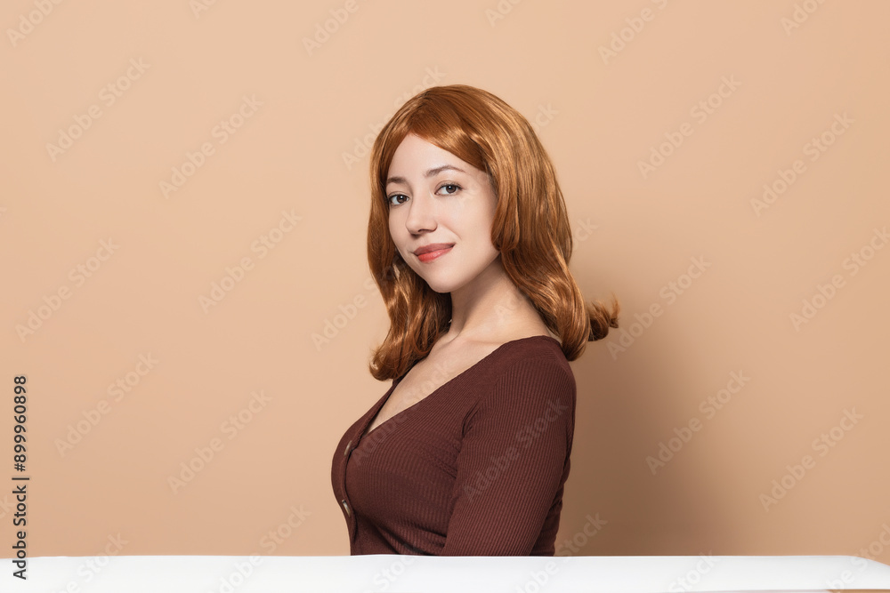 Beautiful woman with soft and healthy skin, silky hair, elegant look on minimalistic background. Portrait of latin woman, redhead, concept of cosmetology, spa, facial care and treatment Beautiful woman with soft and healthy skin, silky hair, elegant look on minimalistic background. Portrait of latin woman, redhead, concept of cosmetology, spa, facial care and treatment