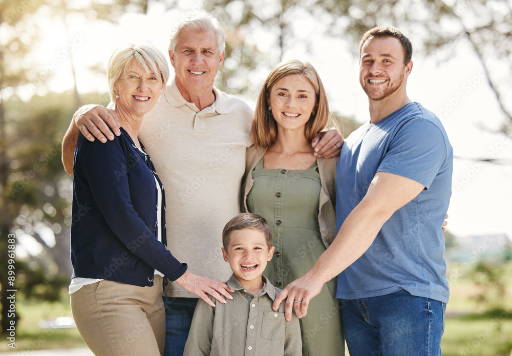 Smile, nature and portrait of family generations at outdoor park with connection on holiday. Happy, hugging and children siblings with grandparents and parents in field on vacation in California. Smile, nature and portrait of family generations at outdoor park with connection on holiday. Happy, hugging and children siblings with grandparents and parents in field on vacation in California.