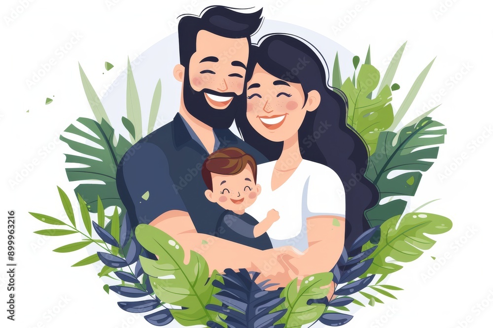 Obraz premium Happy family portrait with baby vibrant colors outdoor setting highlighting joy and togetherness in a natural environment