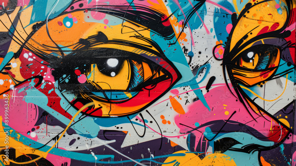The overall mood should be vibrant and energetic, celebrating the impact and creativity of street art in urban environments. The overall mood should be vibrant and energetic, celebrating the impact and creativity of street art in urban environments.