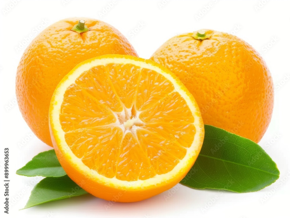 fresh oranges with leaves on a white background fresh oranges with leaves on a white background
