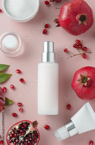 Pomegranate Beauty Product on Pink Background