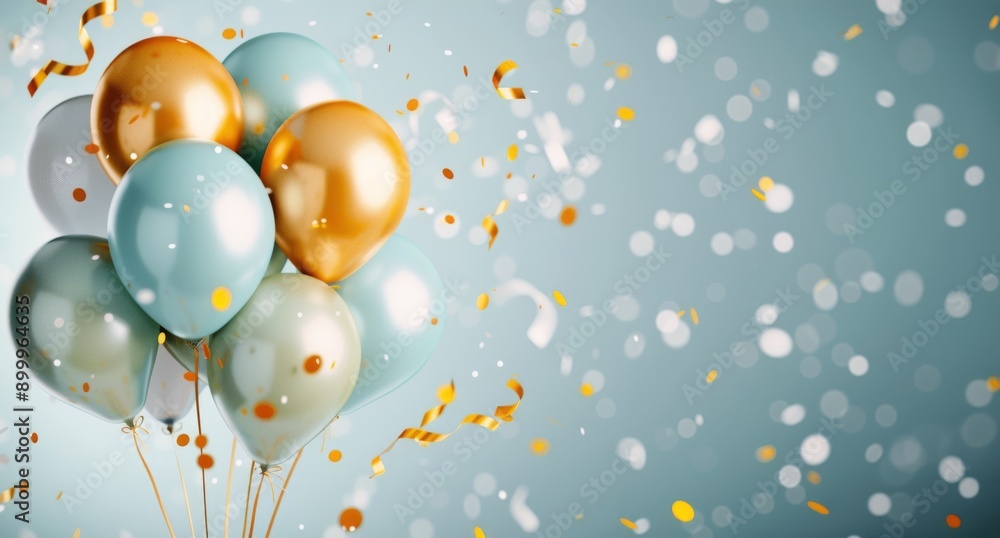 Gold and Blue Balloons on Blue Background Gold and Blue Balloons on Blue Background