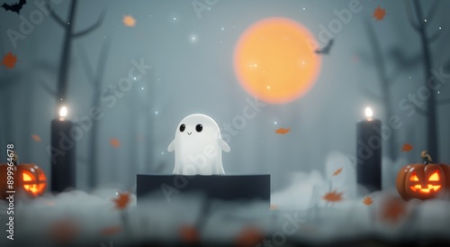 Ghost Standing on a Platform in a Foggy Forest