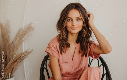 Woman in Pink Dress Sitting in a Chair
