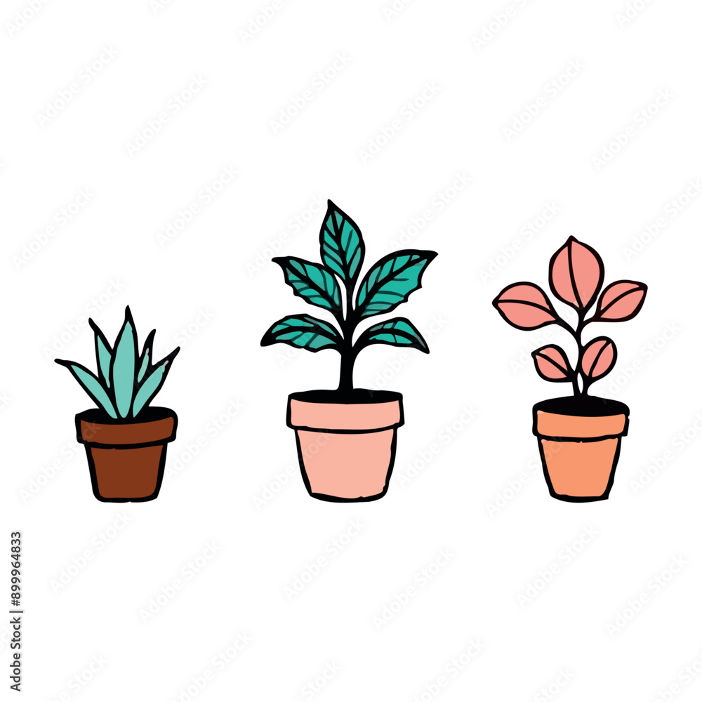 Colorful Potted Plants Illustration Colorful Potted Plants Illustration