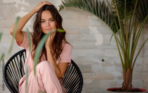 Woman in Pink Dress Sitting in a Chair