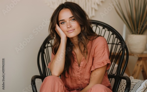 Woman in Pink Dress Sitting in a Chair