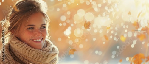 Woman Smiling in Autumn Leaves