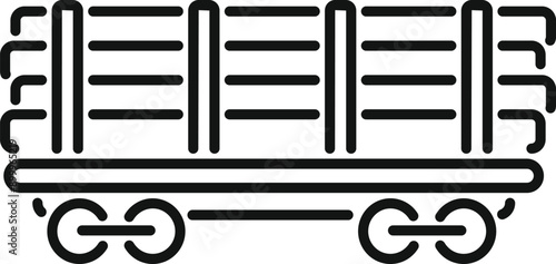 Line icon of a freight train wagon carrying a cargo of wood, representing the timber industry and transportation of goods