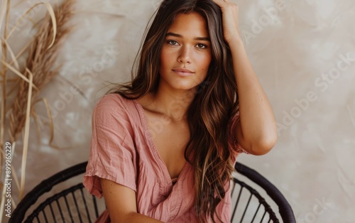 Woman in Pink Dress Sitting in a Chair