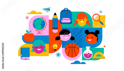 Back to school, geometrical modern style design. Back to school sale, promotion, poster and flyer. Vector illustration