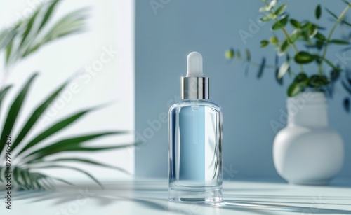 Glass Dropper Bottle on Blue Surface