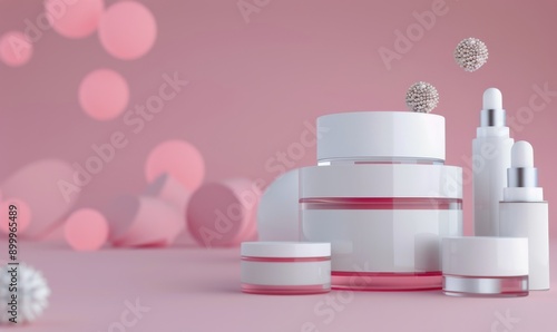 Skincare Products on Pink Background With Ornamental Plants