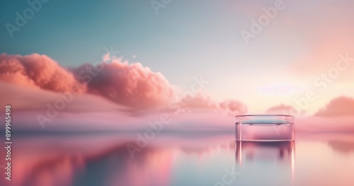 Pink Flowers in Vase Against Blue and White Clouds