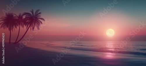Palm Tree Sunset Over Ocean