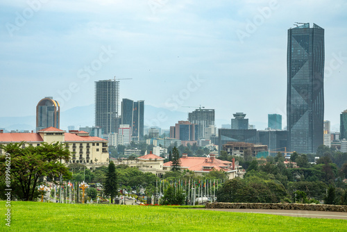 Rapid development of central business district with modern skyscrapers of downtown of Addis Ababa, Ethiopia