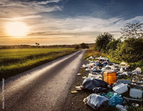 trash fly tipped at the side of a road