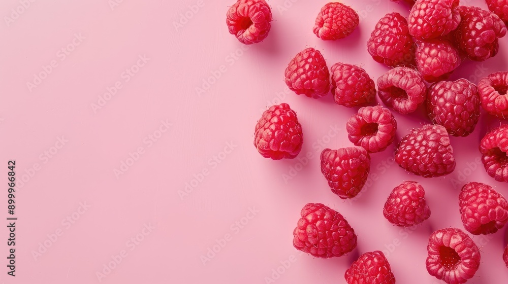 Juicy raspberries on pink backdrop with room for text Juicy raspberries on pink backdrop with room for text
