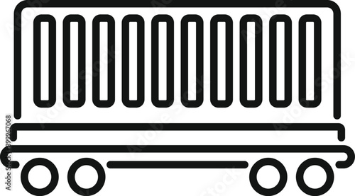 Simple line icon of a cargo container being transported on a train platform