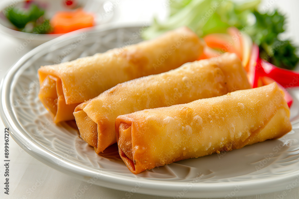 Golden Fried Spring Rolls on a Plate with Fresh Vegetables Golden Fried Spring Rolls on a Plate with Fresh Vegetables