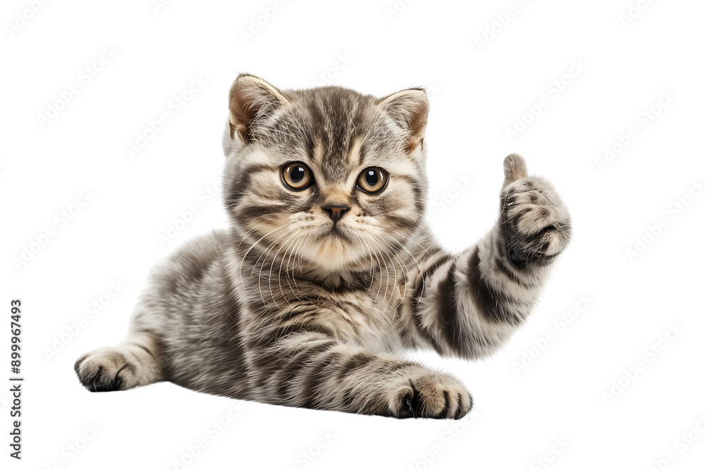 Obraz premium cute cat Scottish Fold sitting gives a thumbs-up isolated on transparent background