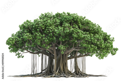 tropical banyan tree with aerial roots on transparent background photo