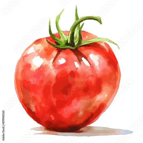 Large heirloom tomato (Solanum lycopersicum fruit), Rim or Rome variety isolated, Watercolor vegetable tomato isolated on white background