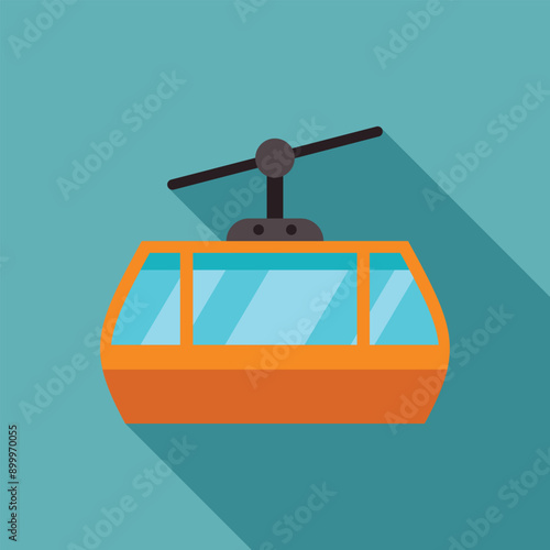 Orange cable car moving upwards, designed in a flat style with long shadow