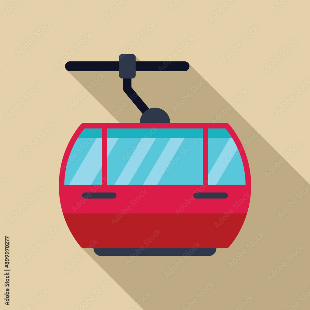 Red cable car moving upwards, offering a scenic view for passengers Red cable car moving upwards, offering a scenic view for passengers