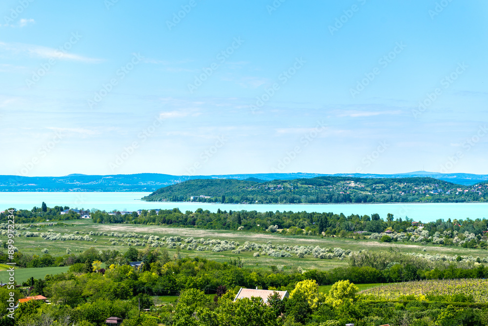 Fototapeta premium Beautiful hungarian landscape over lake Balaton in summer.